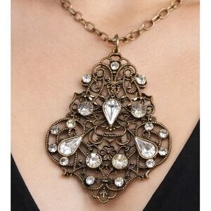 Daisy Fuentes Runway Statement Baroque Filigree Rhinestone Pendant Necklace 17"